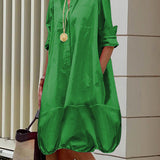 Oversized Collared Shirt Midi Dress with Button Front
