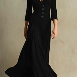 Velvet Maxi Dress with Collared V-Neck and Flared Skirt