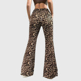 Leopard Print Flared Trousers with High Waist