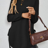 Long Sweater with Side Slits and Long Sleeves