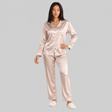 Satin Pajama Set with Button-Up Shirt and Long Pants