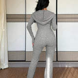 Fitted Ribbed Zip Up Top and Flared Pants Set