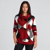 Women's Hooded Sweater with Geometric Print and Drawstring Neck for Everyday Wear