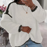 Oversized Knit Sweater with Long Sleeves and Contrast Trim