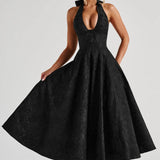 Halter Neck Midi Dress - Sweetheart A-Line Circle Skirt