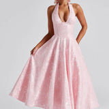 Halter Neck Midi Dress - Sweetheart A-Line Circle Skirt