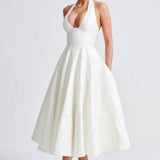Halter Neck Midi Dress - Sweetheart A-Line Circle Skirt