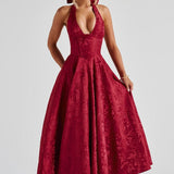 Halter Neck Midi Dress - Sweetheart A-Line Circle Skirt