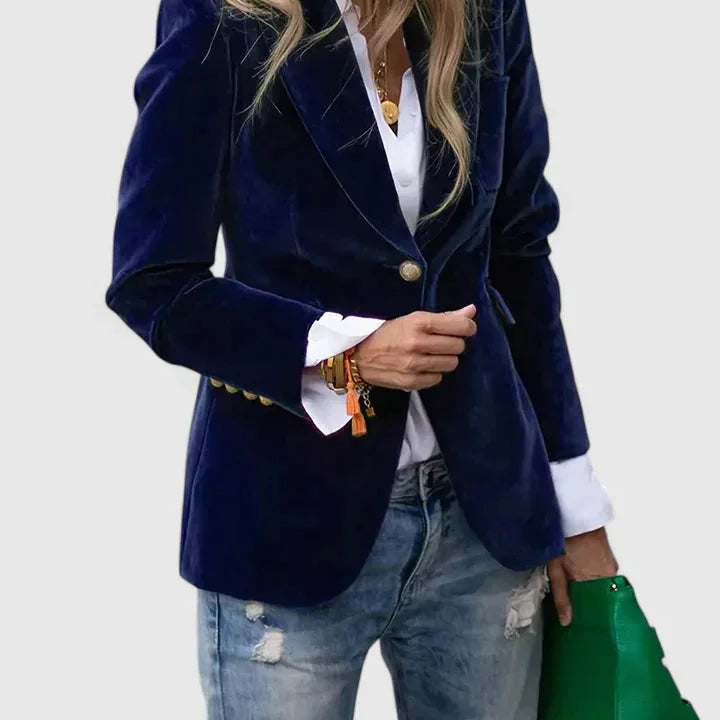 Women's Blazer with Notched Lapels Single Button Front and Tailored Waist for Office Wear
