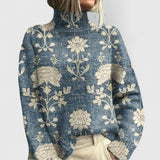 Women's Oversized Patterned Turtleneck Sweater for Casual Wear