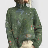 Women's Oversized Patterned Turtleneck Sweater for Casual Wear