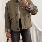Quilted Jacket with Leopard Print Cuffs and Button Front