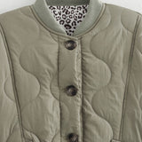 Quilted Jacket with Leopard Print Cuffs and Button Front