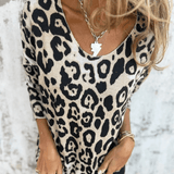 Women's Leopard Print Top with Long Sleeves and Round Neck for Everyday Wear