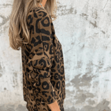 Women's Leopard Print Top with Long Sleeves and Round Neck for Everyday Wear