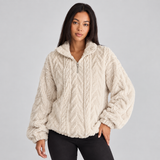 Quarter-Zip Fleece Pullover with Stand Collar and Long Sleeves
