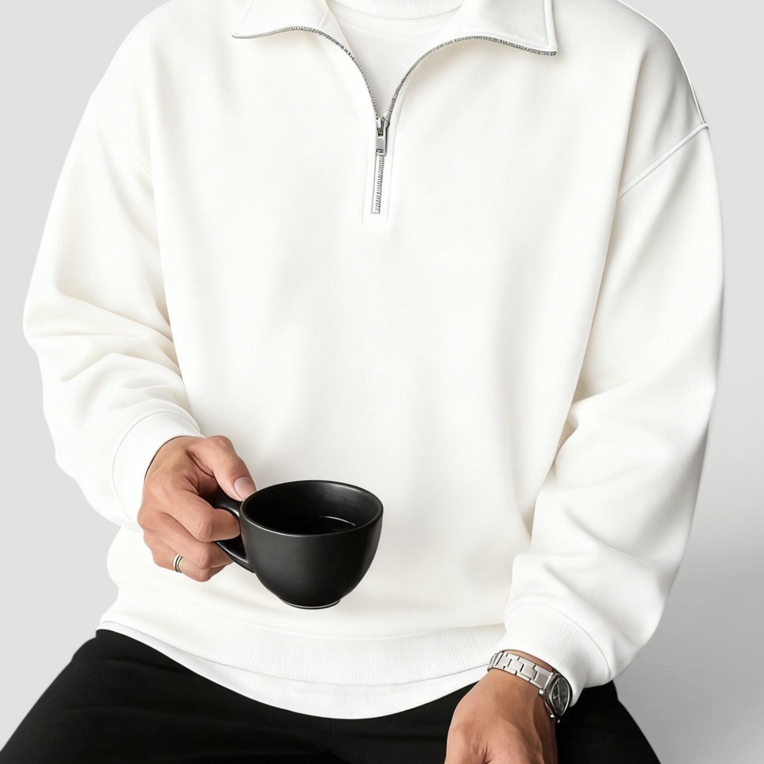 Collared Quarter-Zip Pullover with Long Sleeves