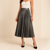 High-Waisted A-Line Pleated Midi Skirt