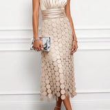 Halter Neck Midi Dress with Ruched Waist and Cutout Skirt