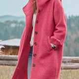 Longline Wool Coat with Button-Front Closure