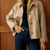 Women's Short Jacket with Button Front and Checkered Cuff Lining