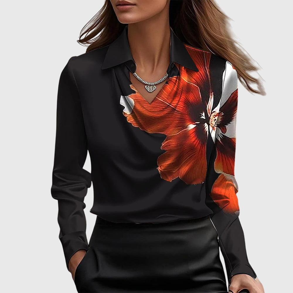 Seraphine | Elegant Satin Draped Blouse Women Long Sleeve Formal Top