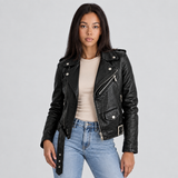 Belted Moto Jacket with Asymmetric Zip and Pockets
