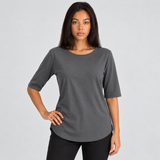 Round Neck Top with Half Sleeves and Curved Hem