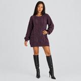 Cable Knit Mini Sweater Dress with Ribbed Trim