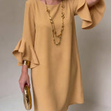 Ruffle Sleeve Shift Mini Dress with Boat Neck
