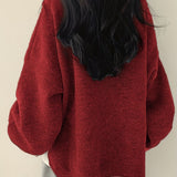 Oversized Round Neck Sweater with Balloon Sleeves and Ribbed Cuff