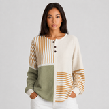Color Block Waffle Knit Sweater with Crew Neck
