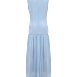 Sleeveless Pleated Maxi Dress with Boat Neck