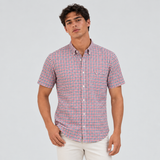Checkered Short Sleeve Button-Down Shirt with Chest Pocket