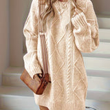 Cable Knit Mini Sweater Dress with Ribbed Trim