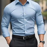 Slim Fit Button Up Shirt with Spread Collar and Long Sleeves