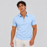 Quarter Zip Polo Shirt with Short Sleeves and Slim Fit