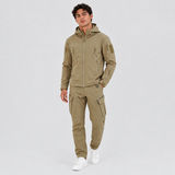 Men's Tactical Jacket and Cargo Pants Two Piece Set with Hooded Zip Front and Multiple Utility Pockets