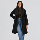 Button Front Wool Coat with Lapel Collar and Side Pocket