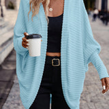 Open-Front Cardigan with Batwing Sleeves and Ribbed Knit