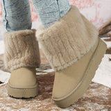 Faux Fur Ankle Boots with Platform Sole and Round Toe