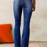 High-Waisted Flare Jeans with Button-Front
