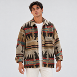 Oversized Geometric Print Shirt Jacket with Button Front and Chest Pocket