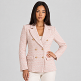 Double-Breasted Tweed Blazer with Notched Lapel and Flap Pockets