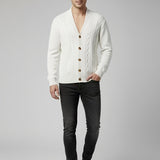Cable Knit Cardigan with Shawl Collar and Button Front