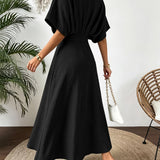V-Neck A-Line Maxi Dress with Batwing Sleeve