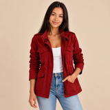 Women's Utility Jacket with Stand Collar Zip Front and Flap Pockets