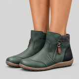 Flat Ankle Boots with Side Zip and Plaid Trim