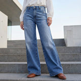 Wide-Leg High-Waisted Denim Jeans with Front Pockets