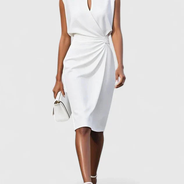 Claire | Elegant Ruched Midi Dress Women Sleeveless Summer Fitted